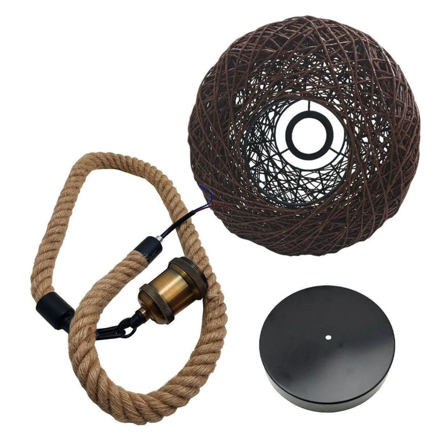 Rattan Ceiling Light Lamp Hanging Hemp Rope