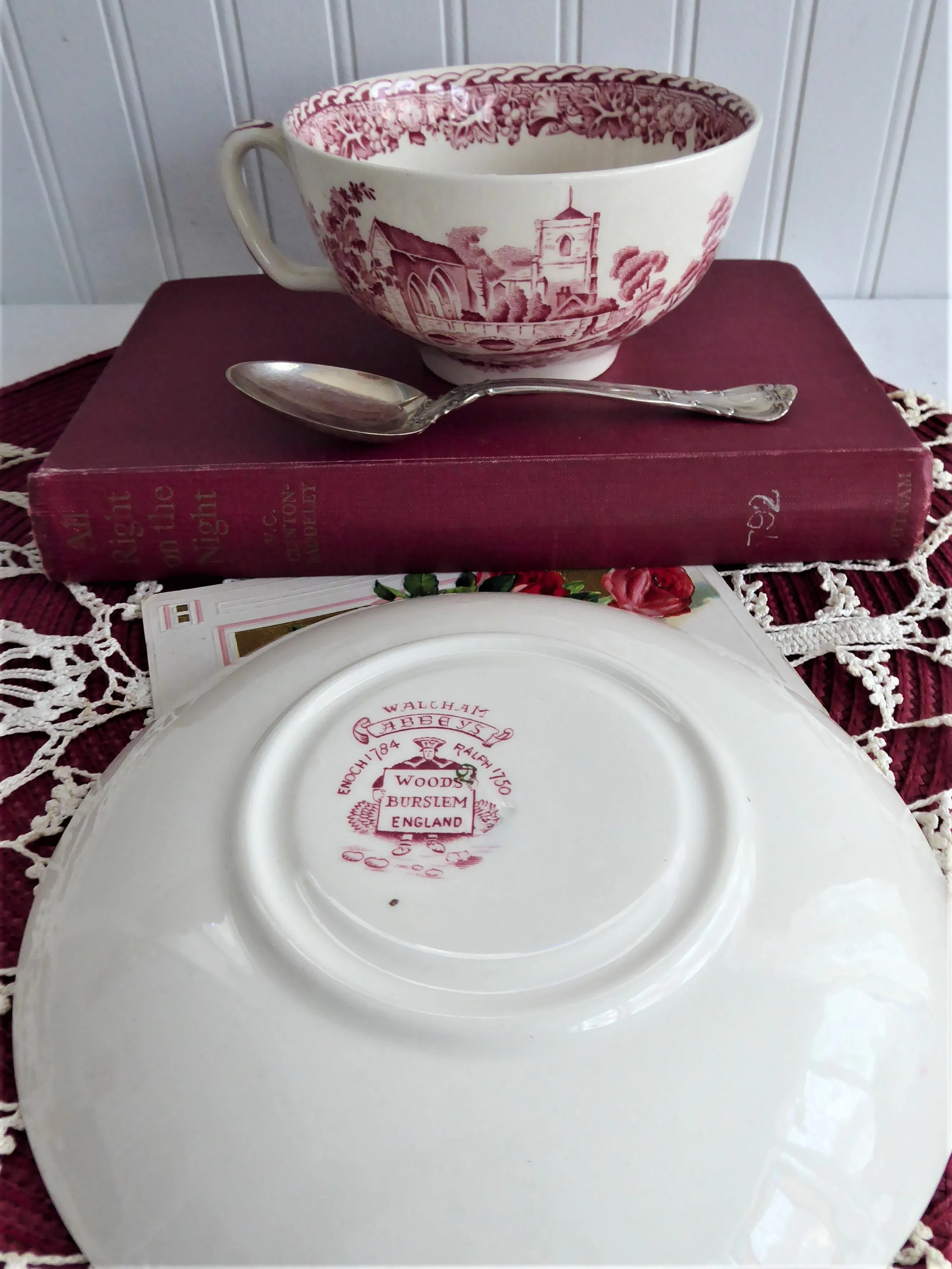 Red Transferware Breakfast Size Cup And Saucer 1930s Woods Waltham Abbeys Rare