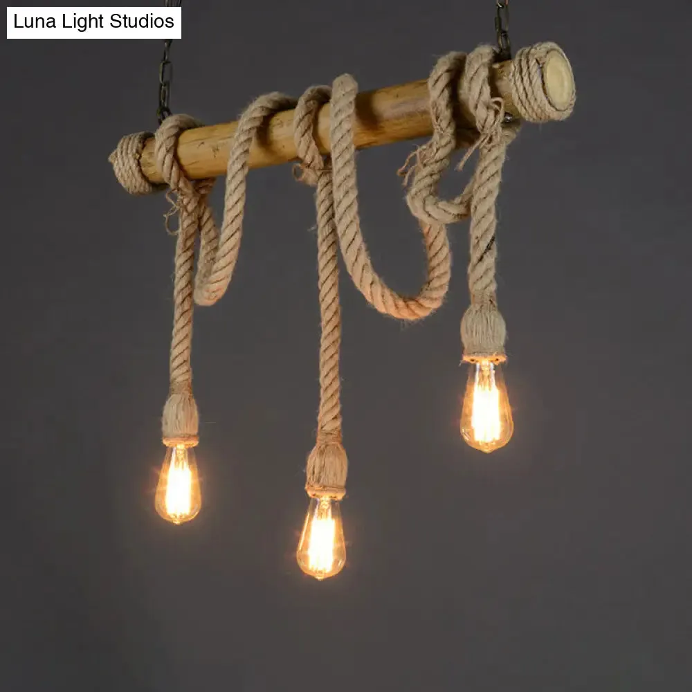 Rustic Bamboo Hanging Lamp with Bare Bulb Design - Dining Room Island Light in Brown