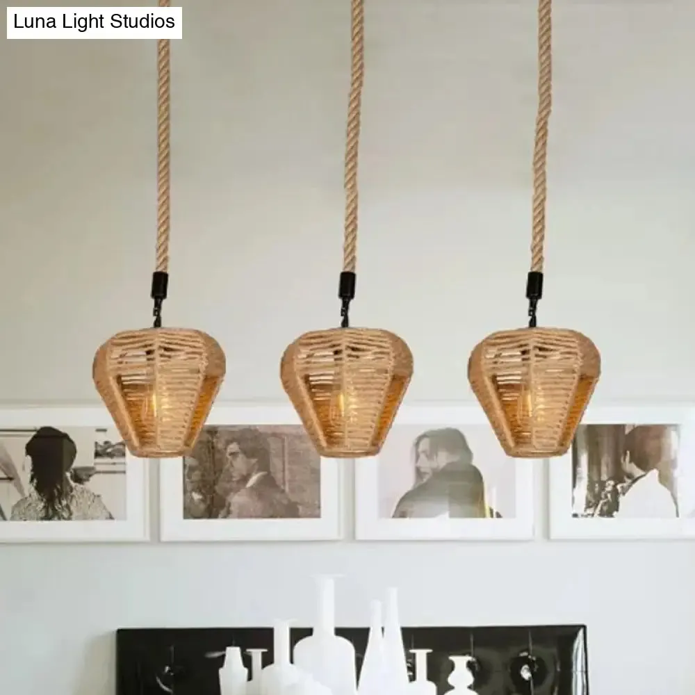 Rustic Brown Hemp Rope Pendant Light Fixture with Inverted Droplets - Multi-Light Option