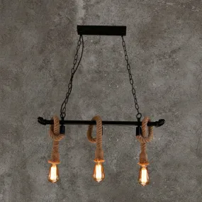 Rustic Metallic Water Pipe Hanging Lamp with Hemp Rope - Black Restaurant Chandelier