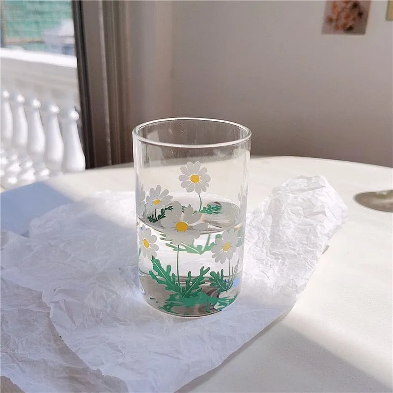 Shoppu Cafe Daisy Flower Print Glass Water Bottle & Cup