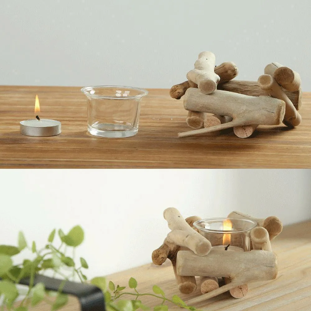 Shoppy Log Wood Candle Tea Light Holder (2pcs）