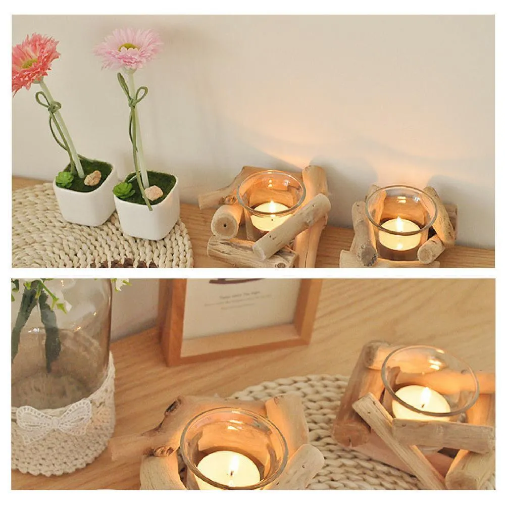 Shoppy Log Wood Candle Tea Light Holder (2pcs）