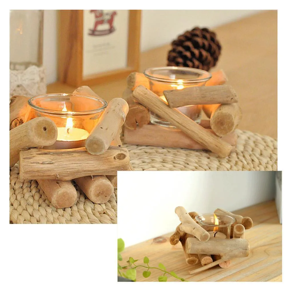 Shoppy Log Wood Candle Tea Light Holder (2pcs）