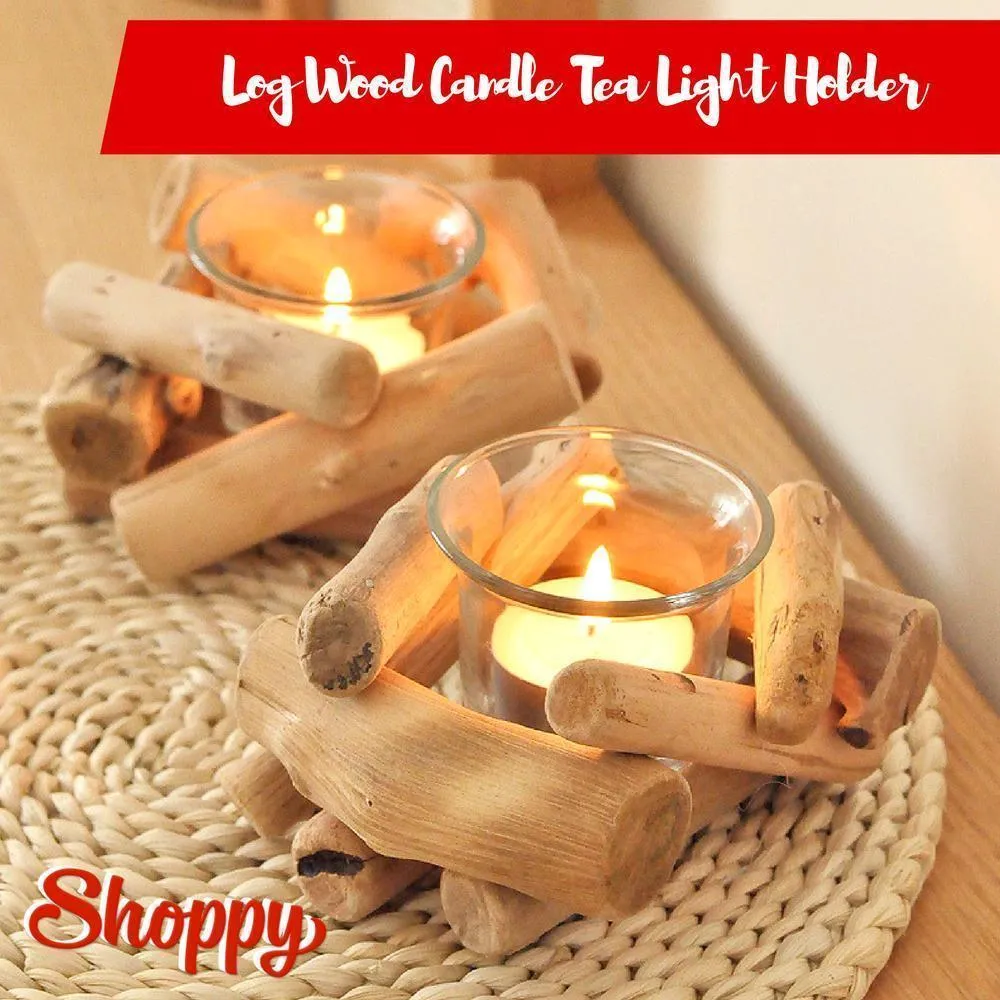 Shoppy Log Wood Candle Tea Light Holder (2pcs）