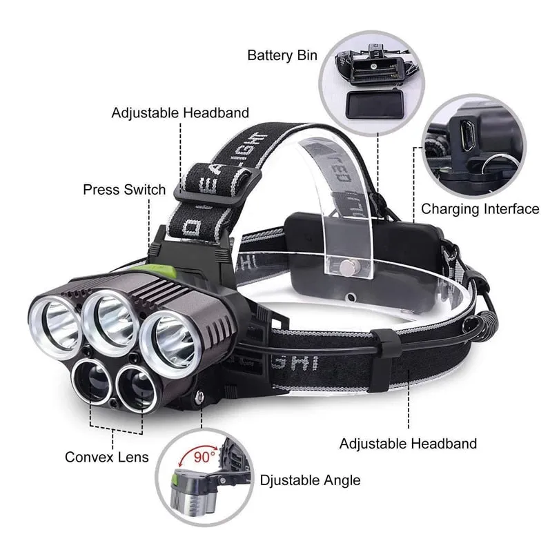 Skywolf 50000LM 5X XM-L 6 LED Headlamp