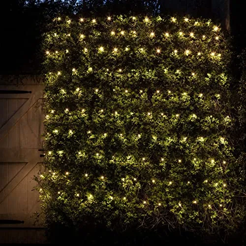 Solar Net Lights 200 LED 9.8Ft x 6.6Ft Bush Net Lights Outdoor Mesh Lights Dark Green Wire Waterproof 8 Modes Auto On/Off Outside Garden Twinkle Lights for Patio Wall Roof Balcony Decor (Warm White)