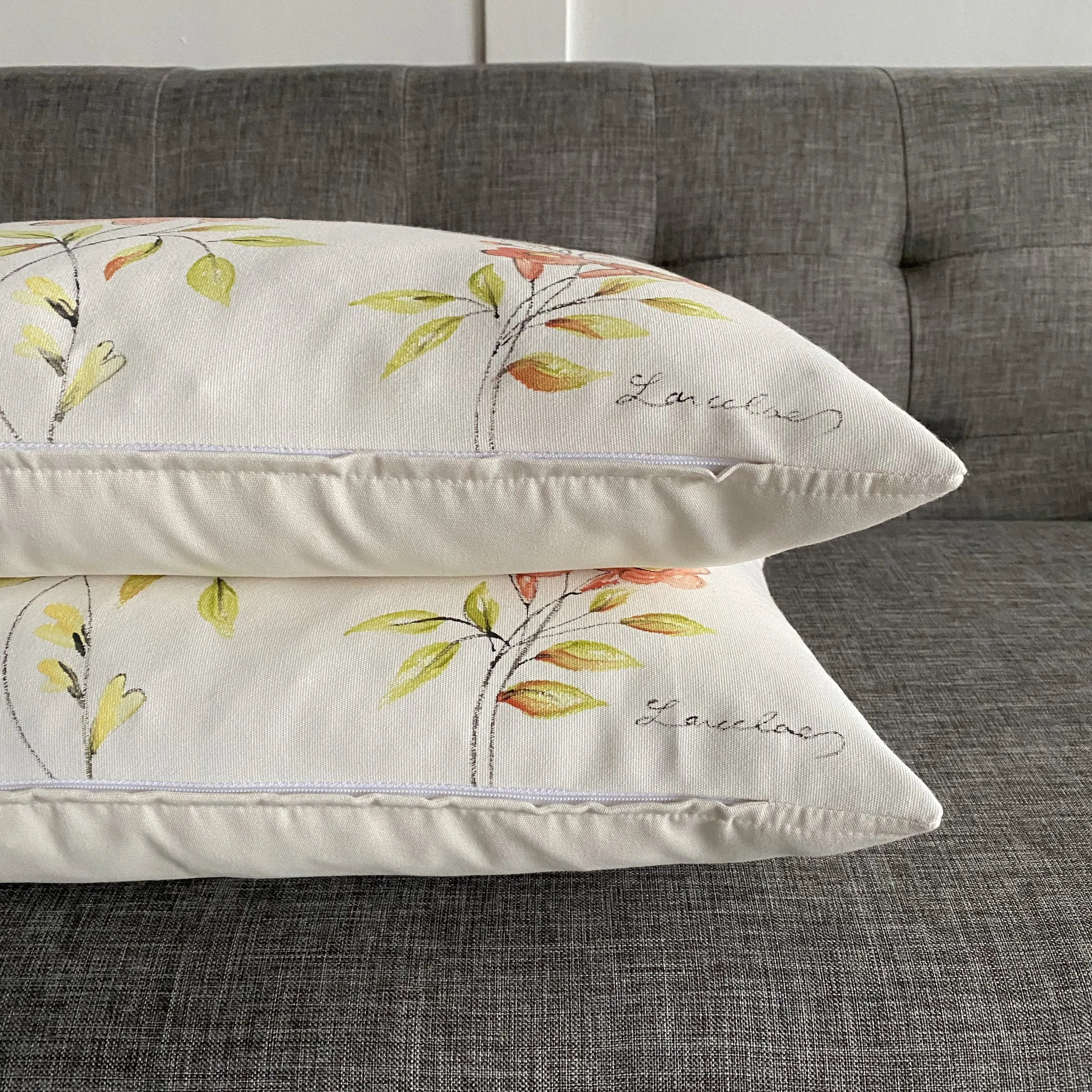 Spring Hand-Painted Floral Lumbar Pillow Cover 13x22