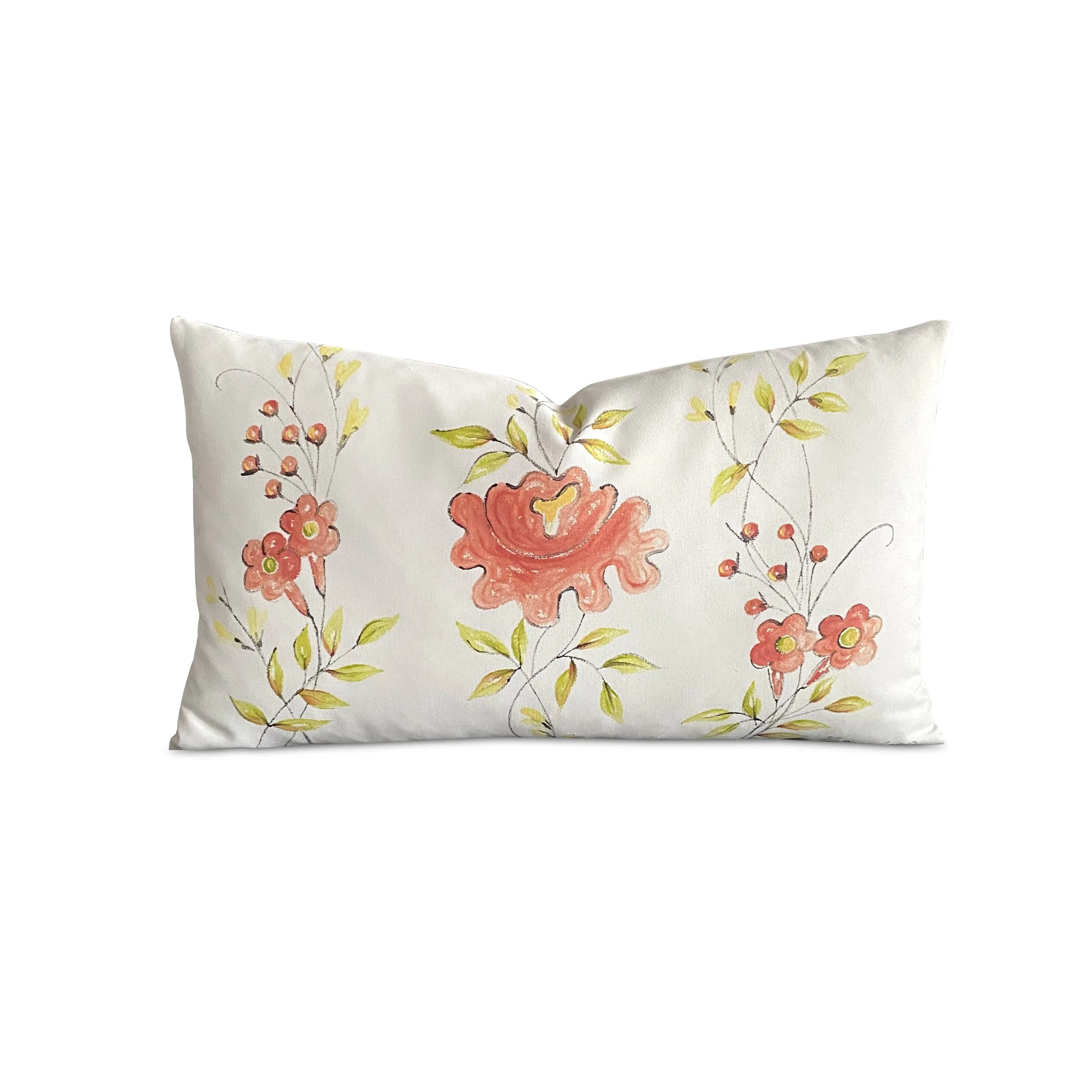 Spring Hand-Painted Floral Lumbar Pillow Cover 13x22