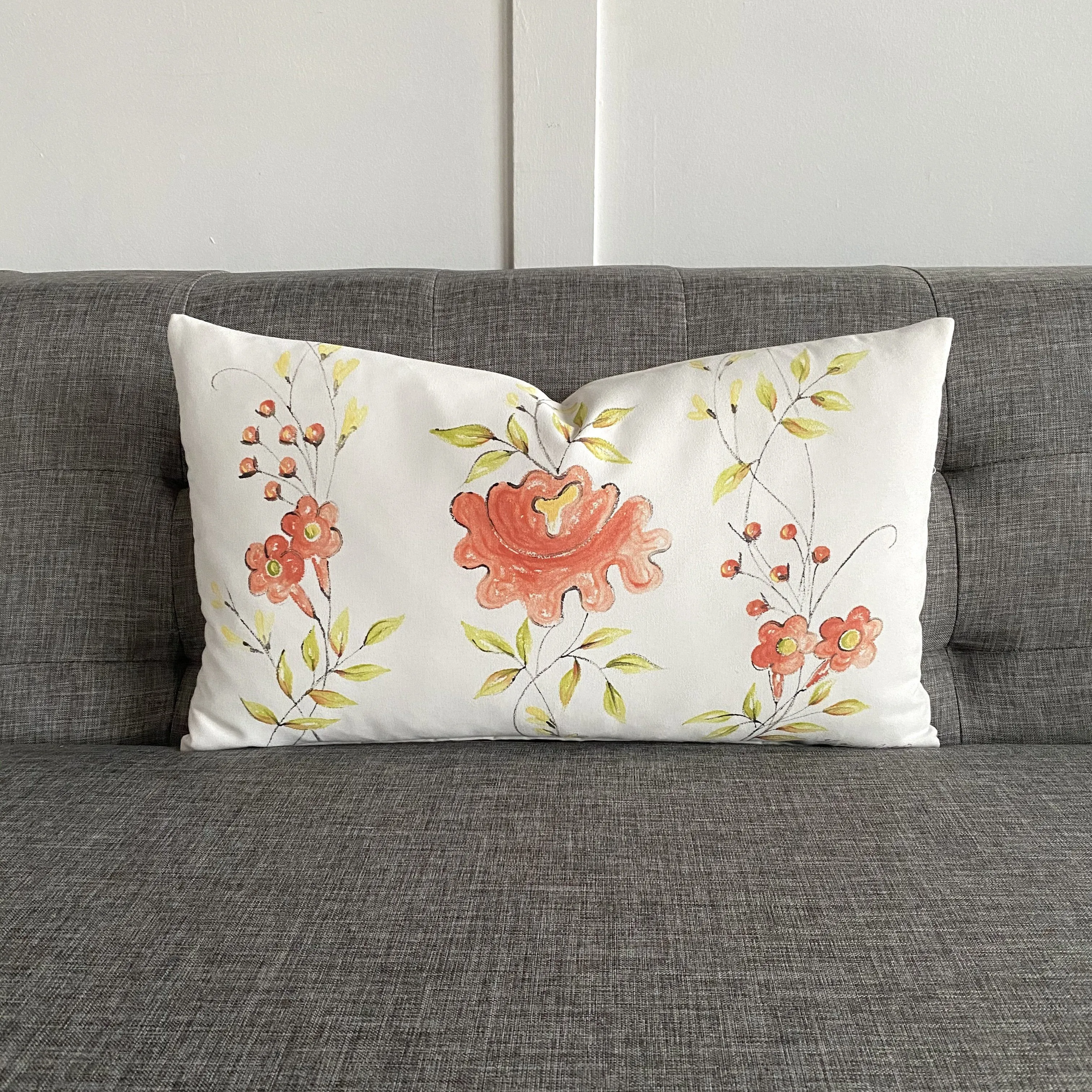 Spring Hand-Painted Floral Lumbar Pillow Cover 13x22