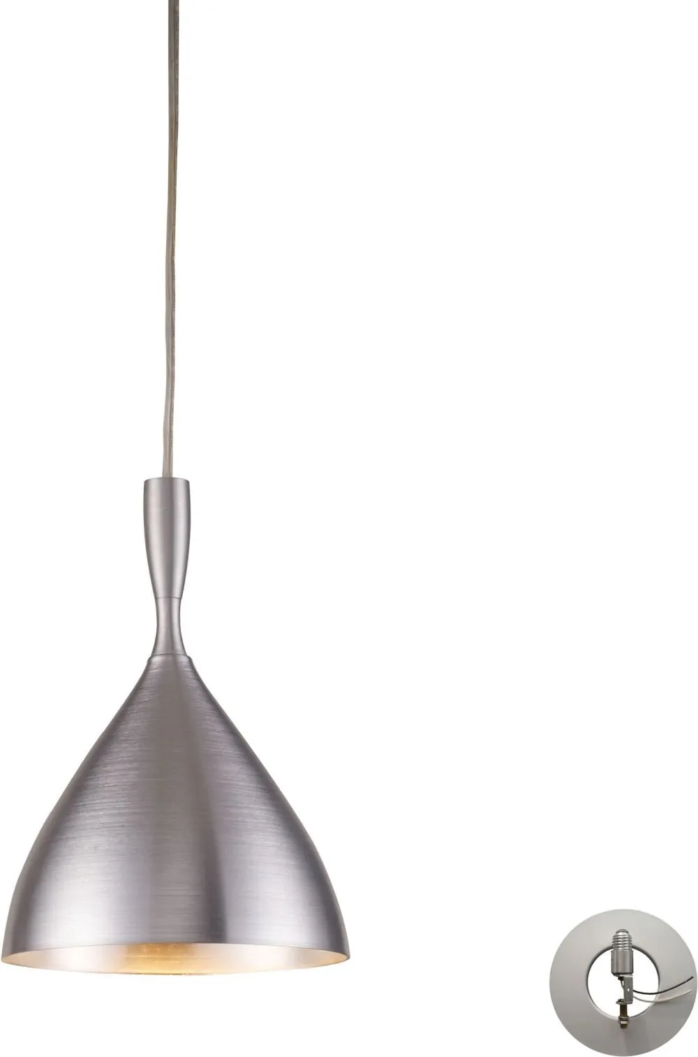 Spun Aluminum 1 Light Pendant In Satin Nickel - Includes Recessed Lighting Kit