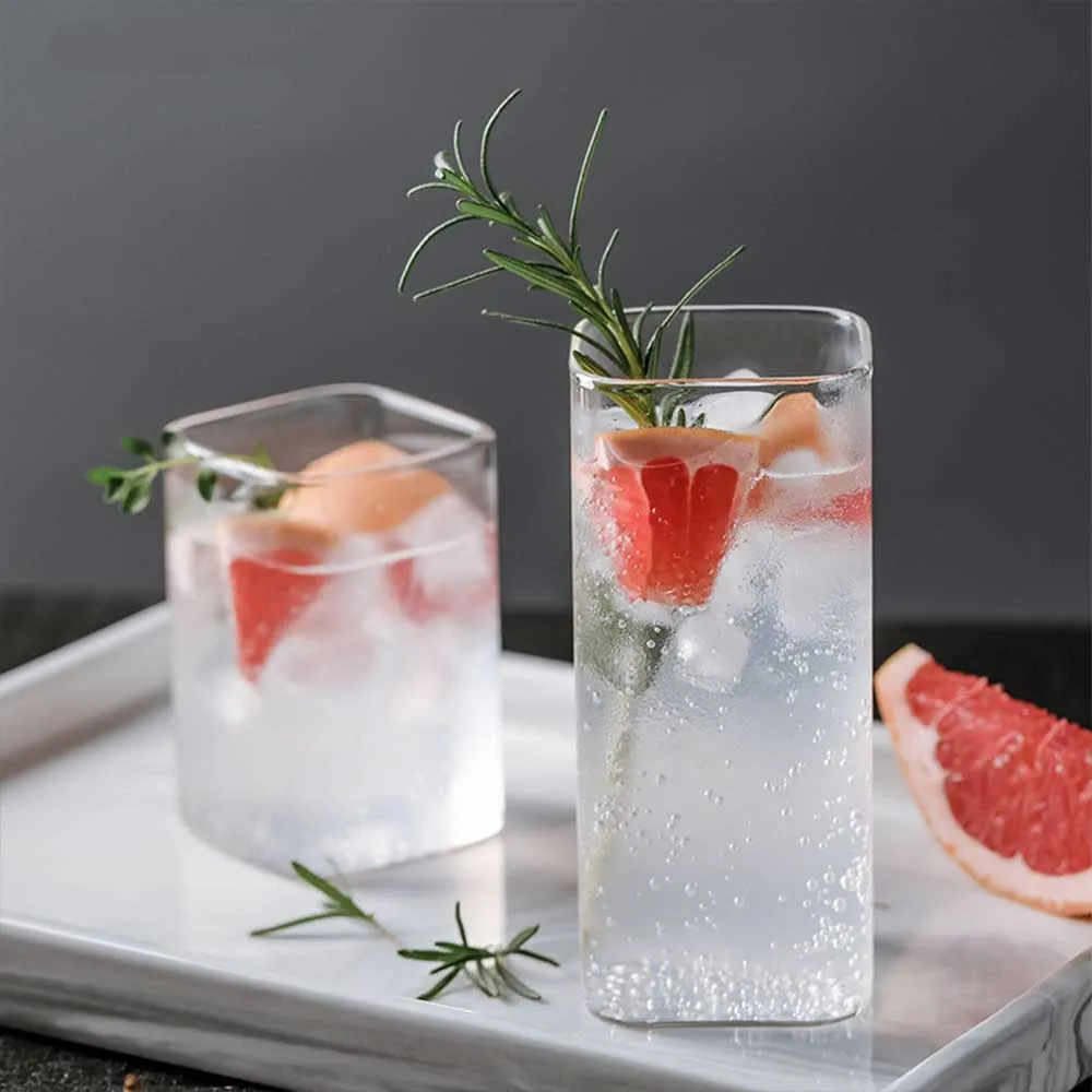 Square Simple Glass Cup - Transparent