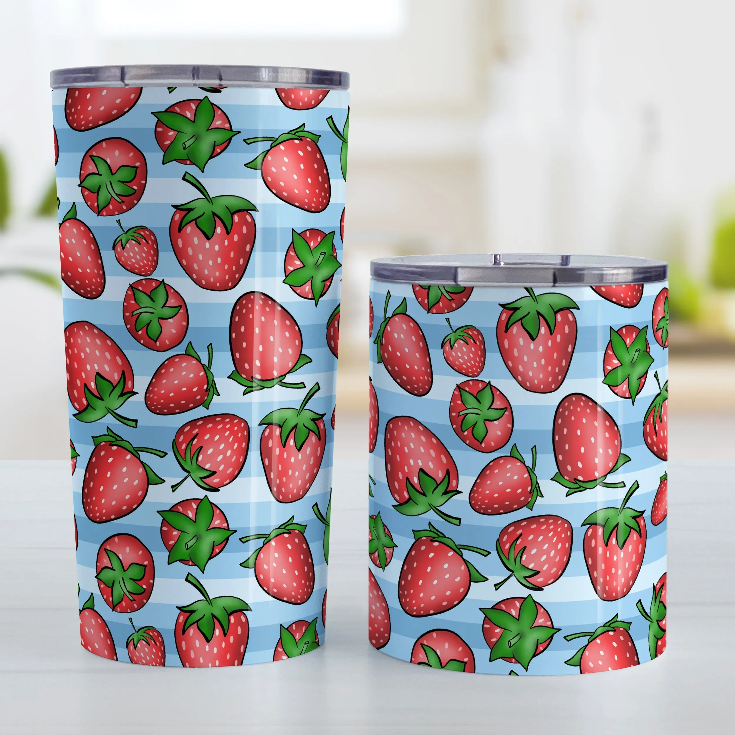 Strawberries on Blue Stripes Tumbler Cup