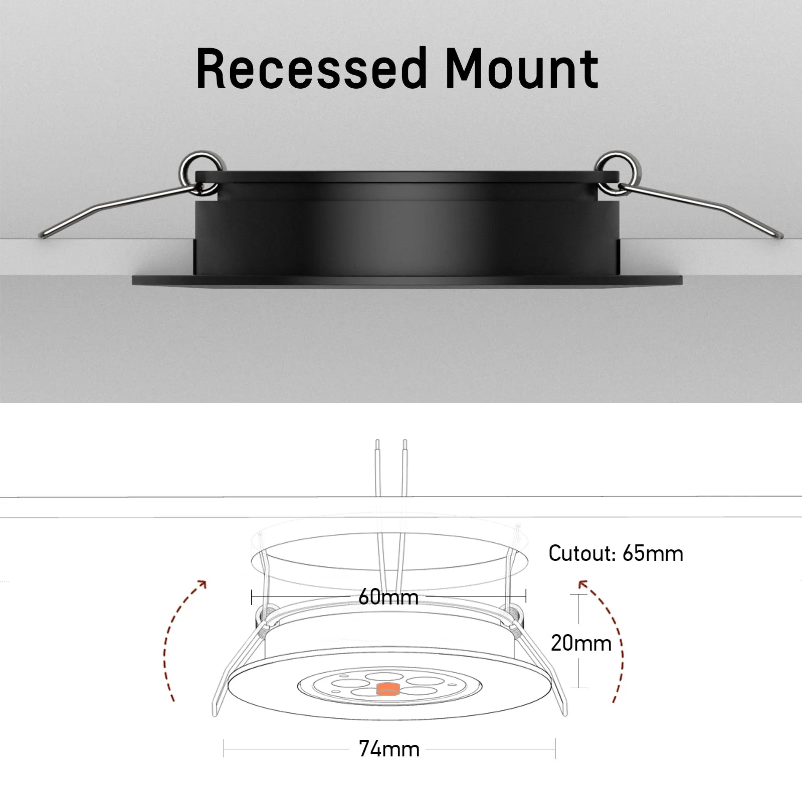 Swivel RV Light Recessed Puck Light 12V LED RV Interior Light, 36° Beam Angle Vertical 70° Adjustment,Full Aluminum Downlights,3 Inch Inbuilt Dimmer Switch & Red Nightlight, Black