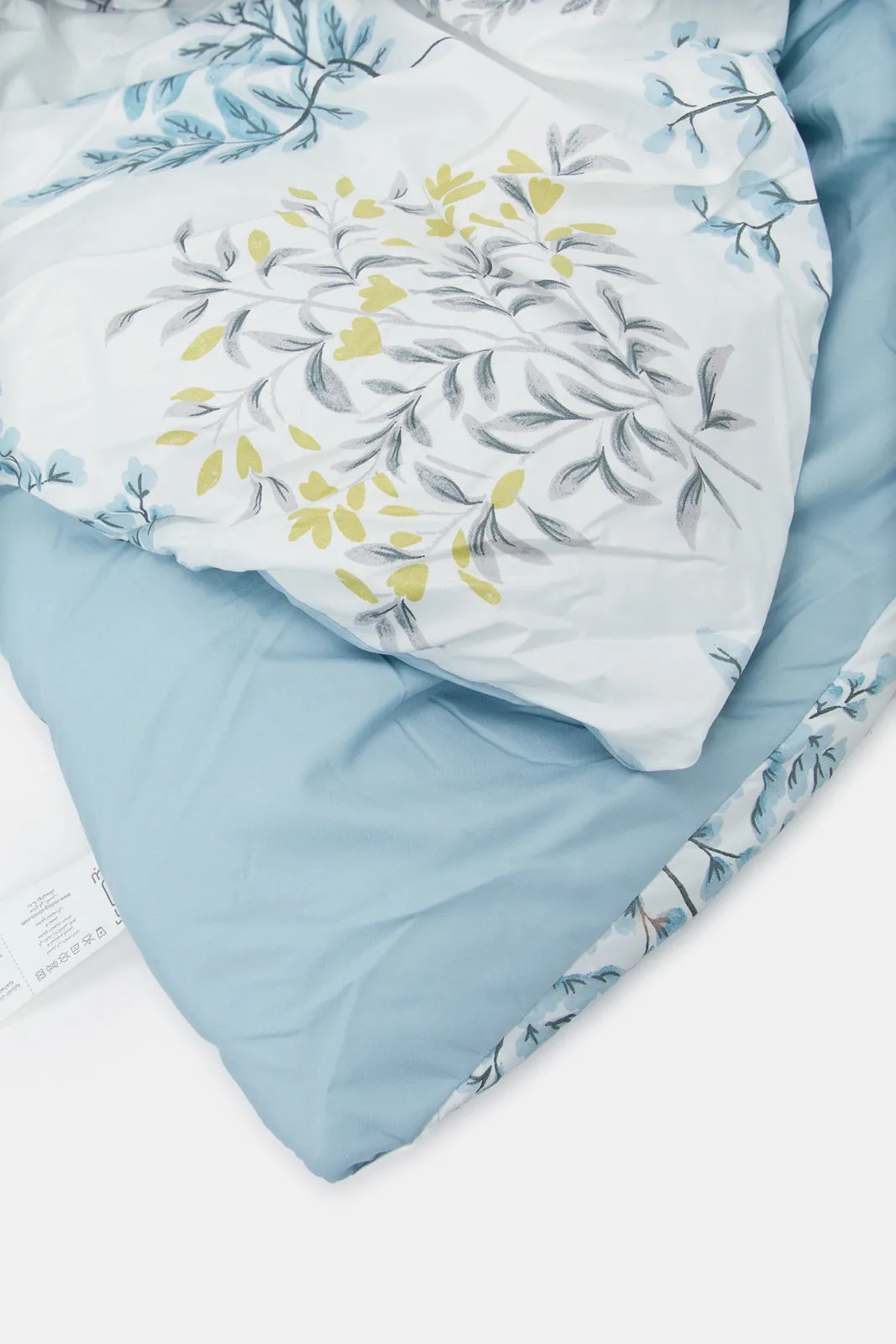 Teal 3 Piece Leaves Printed Comforter Set (Single Size)