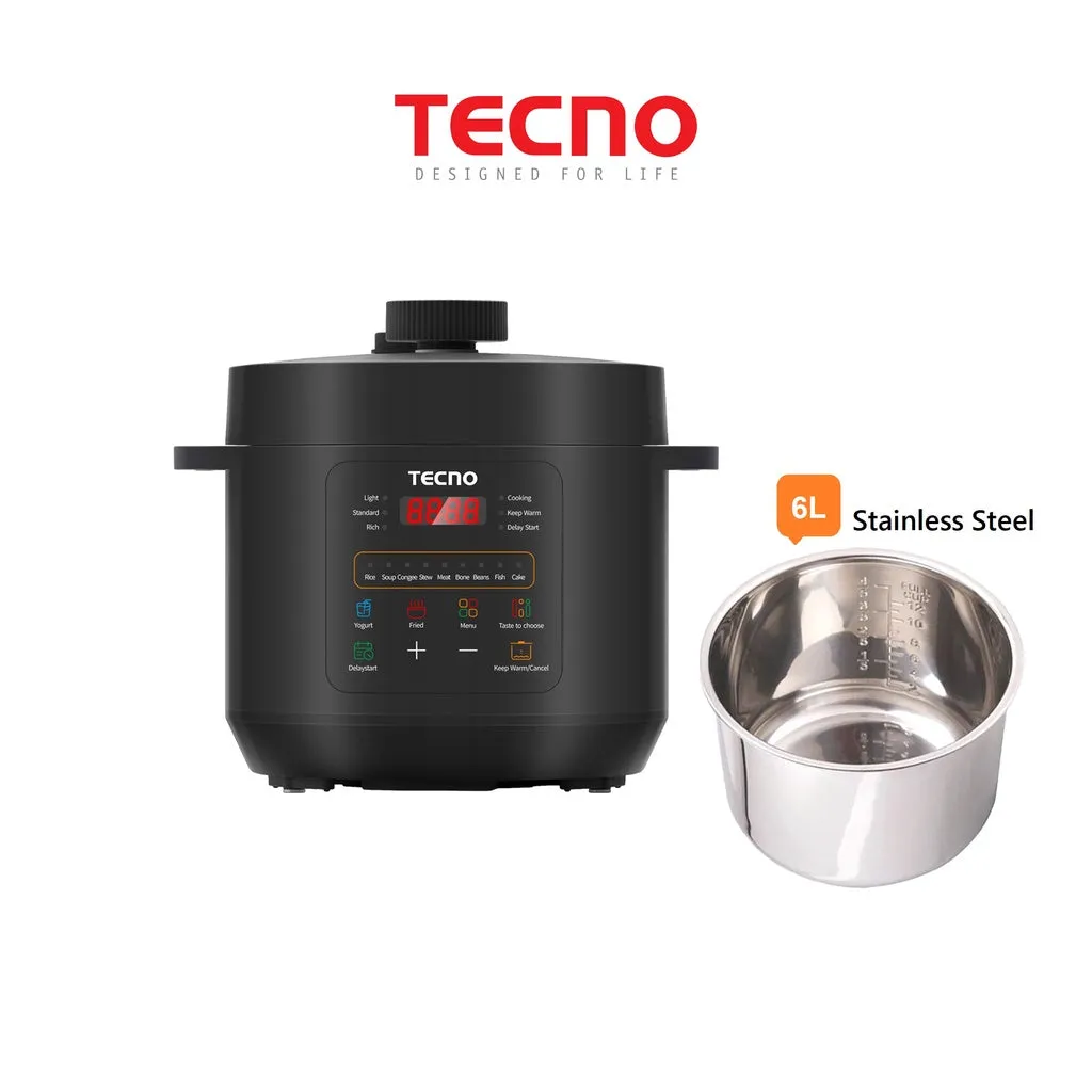 Tecno Uno TPC 612 Pressure Cooker Black 6L, 11 Functions