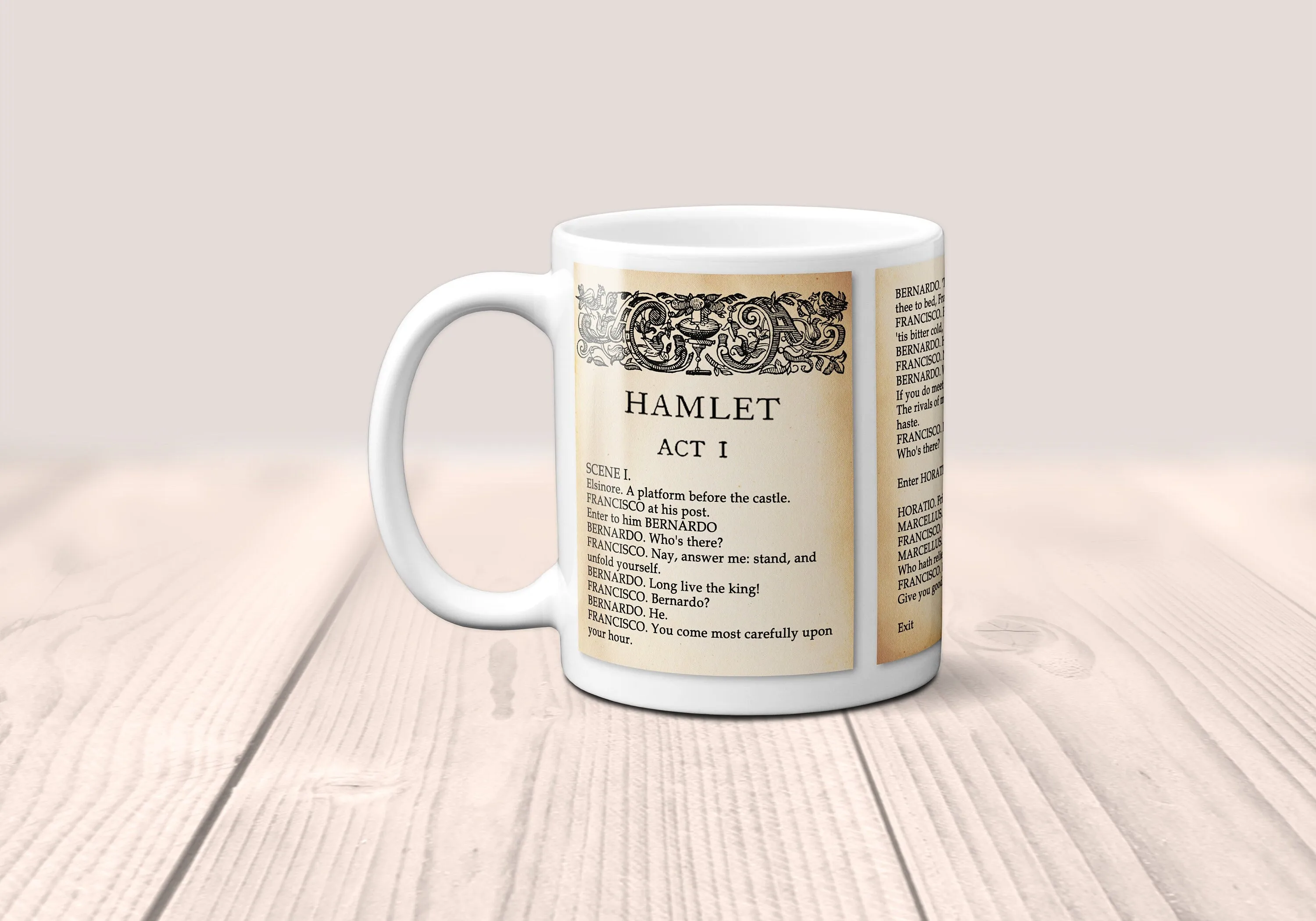 The Tragedy of Hamlet, Prince of Denmark by William Shakespeare Mug. Coffee Mug with Hamlet play Title and  Pages