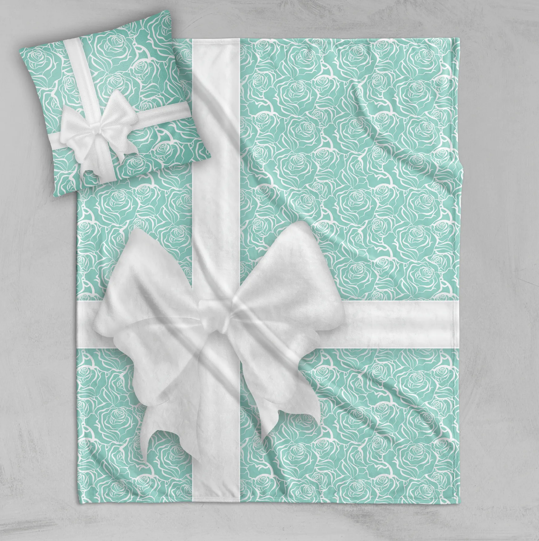 Tiffany Rose Bow Decorative Throw and Pillow Cover Set