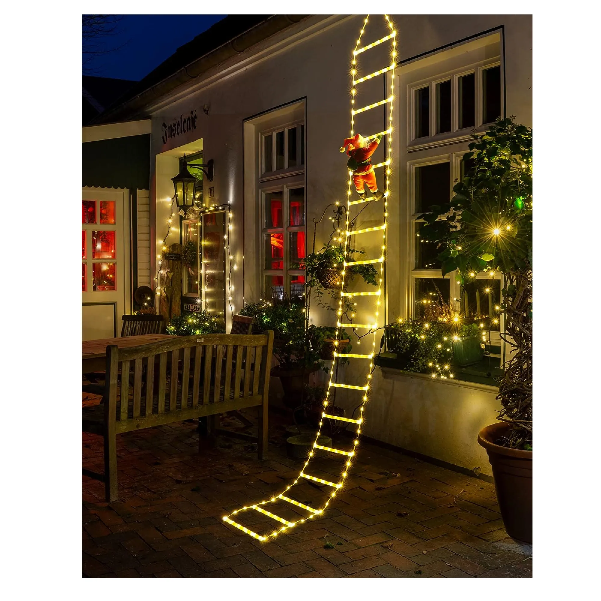 Toodour LED Christmas Lights - 10ft Christmas Decorative Ladder Lights with Santa Claus (Warm White)