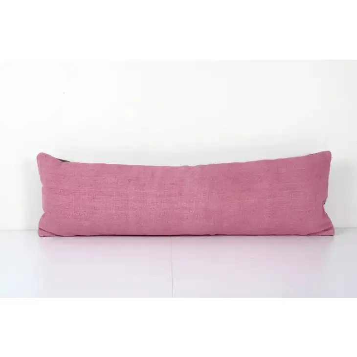 Turkish Extra Long Pink Bedding Rug Pillow | 12" x 40"