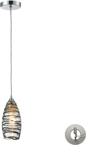 Twister 1 Light Pendant In Polished Chrome and Vine Wrap Glass With Recessed Lighting Kit