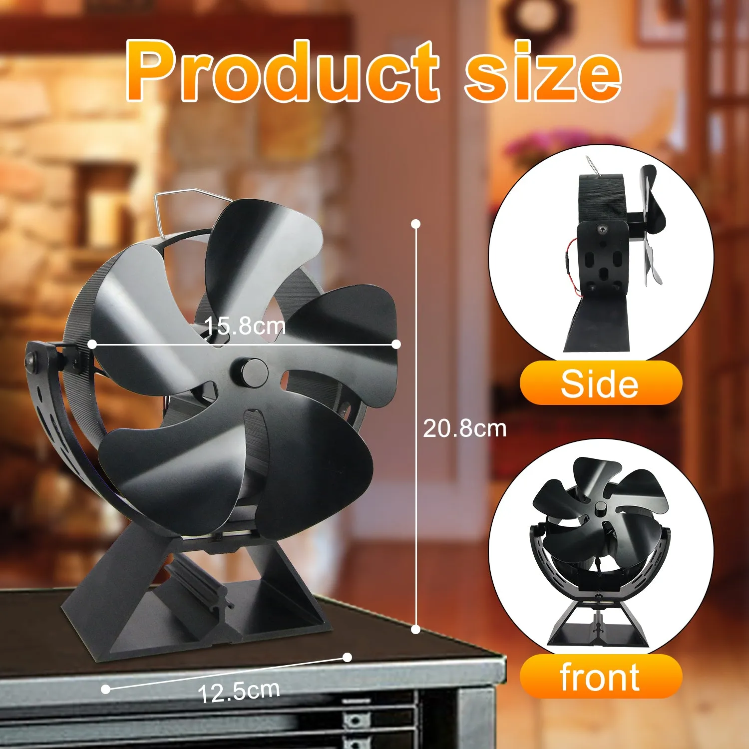 VODA Newly Designed 5 Blades Wood Stove Fan Heat Powered with 180°Adjustment Rotation