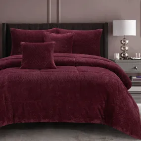 Waffle Fleece Burgundy 3 Pcs Comforter Set Double