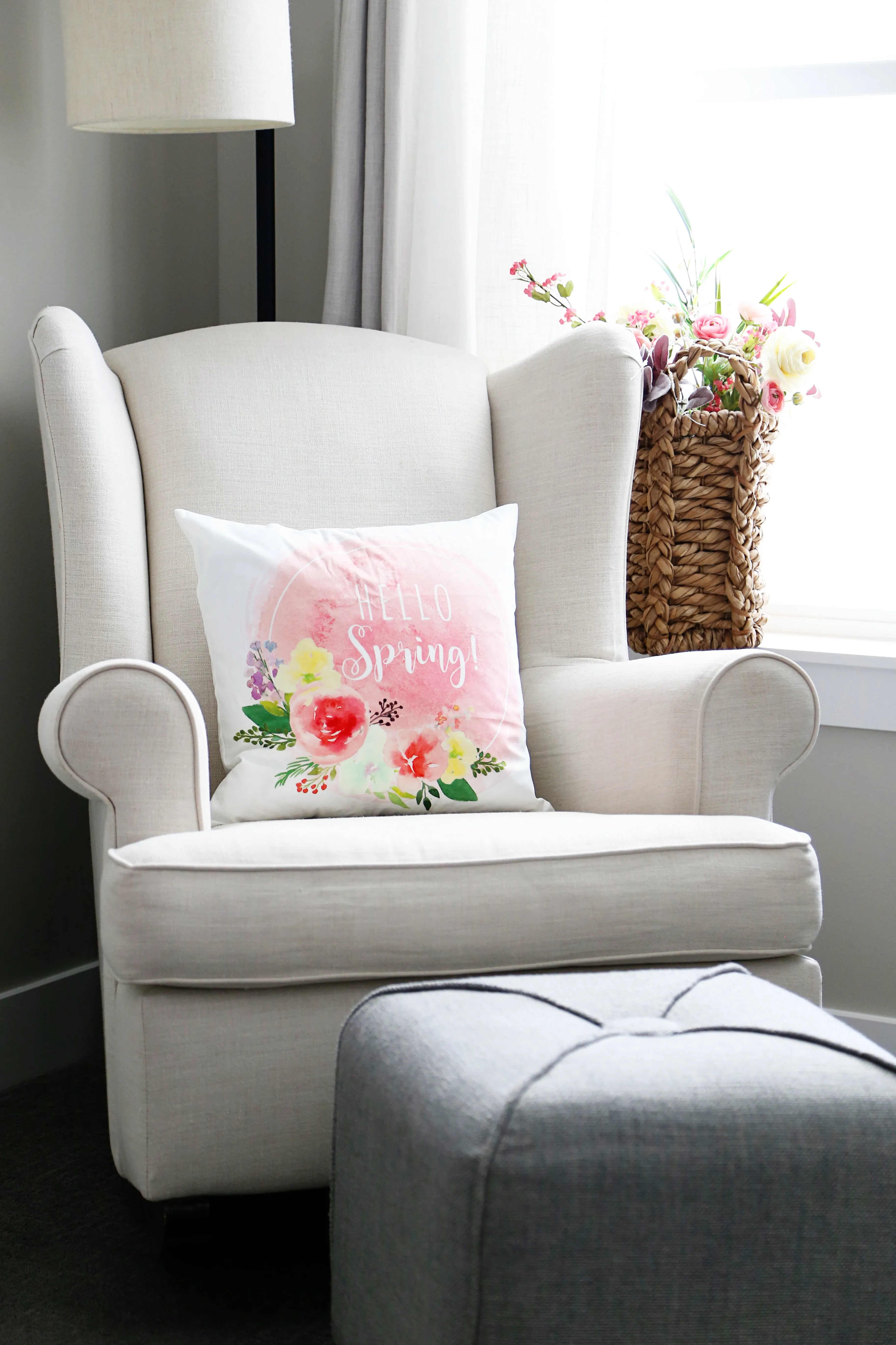 Watercolor- HELLO Spring!-Pillow Cover