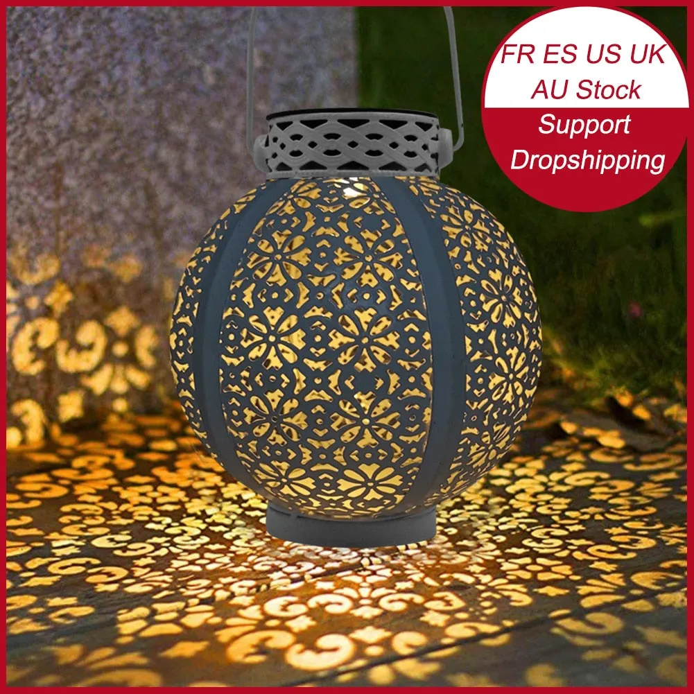 Waterproof Solar Lamp Retro Hollow Lantern Light Art Decorative Solar garden light Solar LED Light for Courtyard Landscape