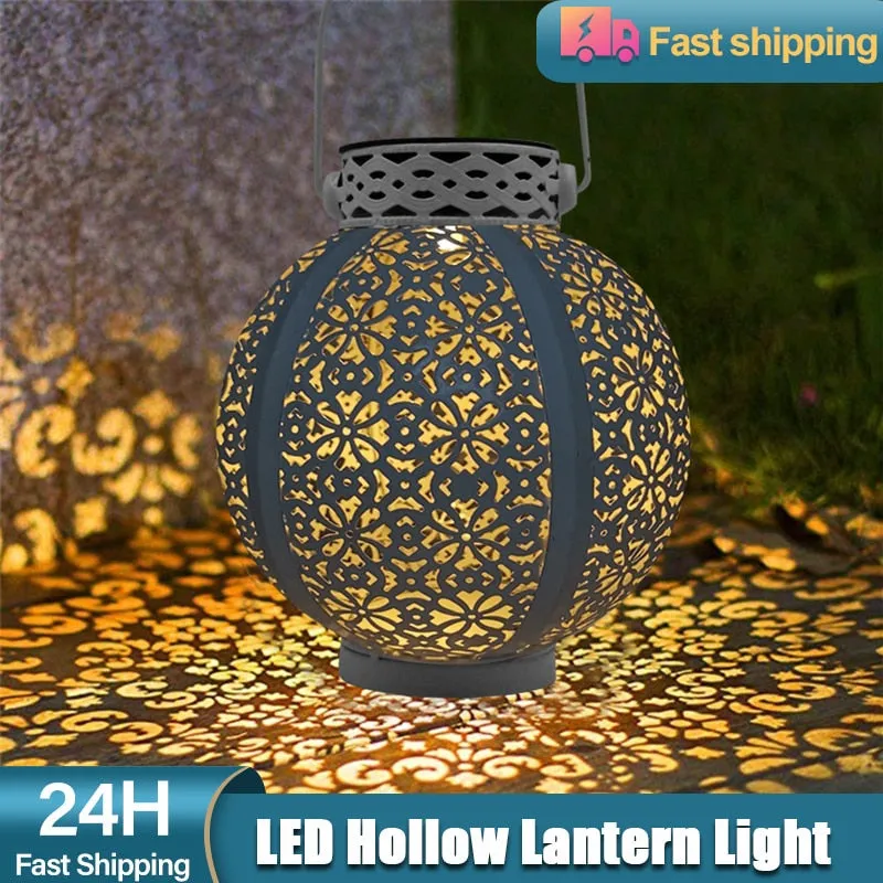 Waterproof Solar Lamp Retro Hollow Lantern Light Art Decorative Solar garden light Solar LED Light for Courtyard Landscape