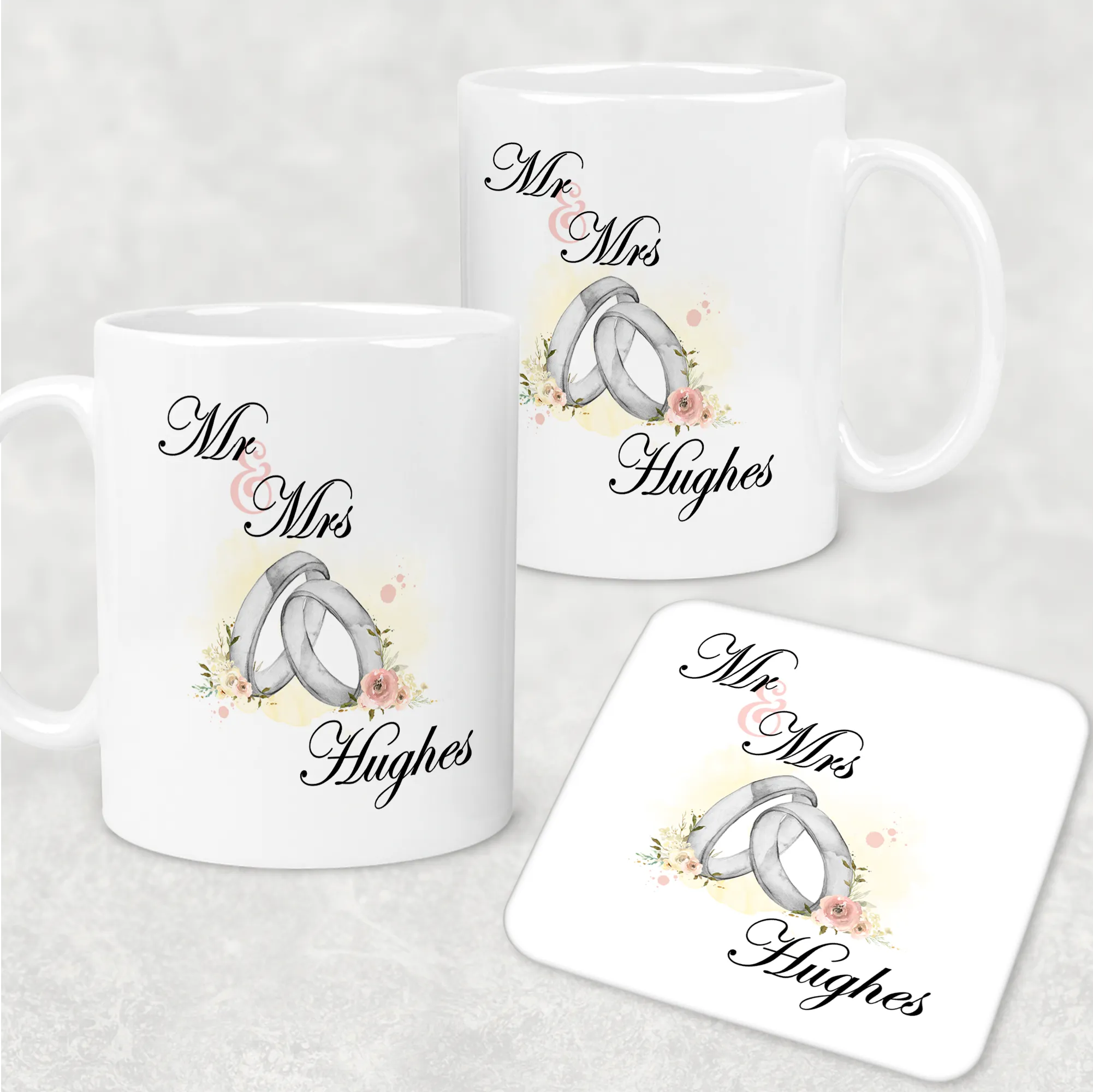 Wedding Rings Mr & Mrs Personalised Engagement Mug