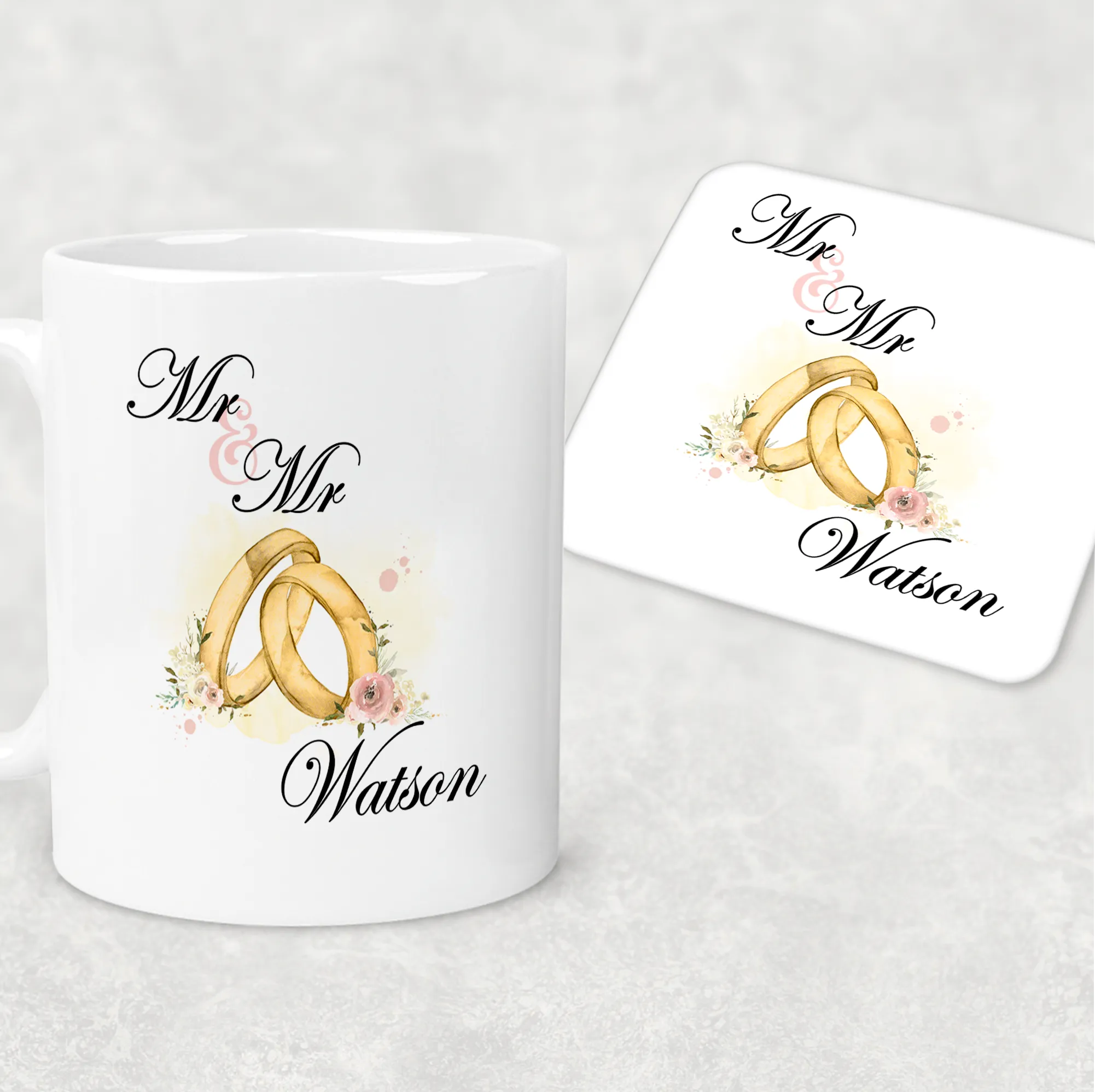 Wedding Rings Mr & Mrs Personalised Engagement Mug