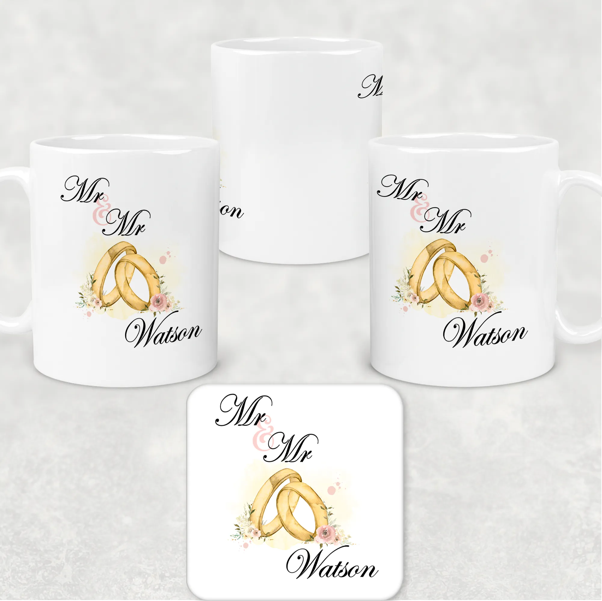 Wedding Rings Mr & Mrs Personalised Engagement Mug