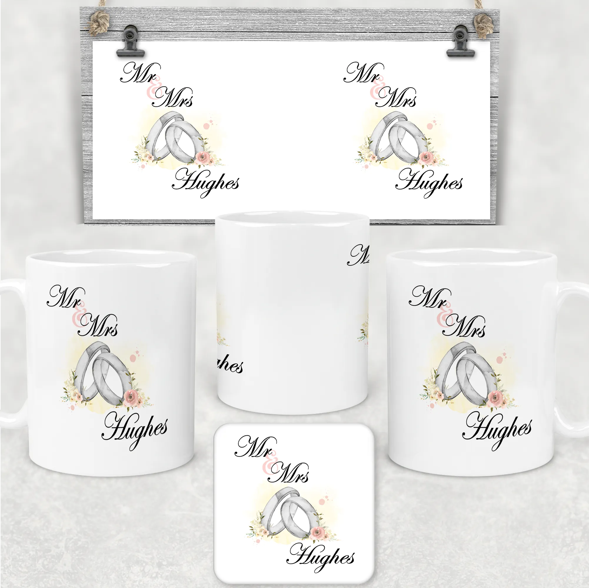 Wedding Rings Mr & Mrs Personalised Engagement Mug