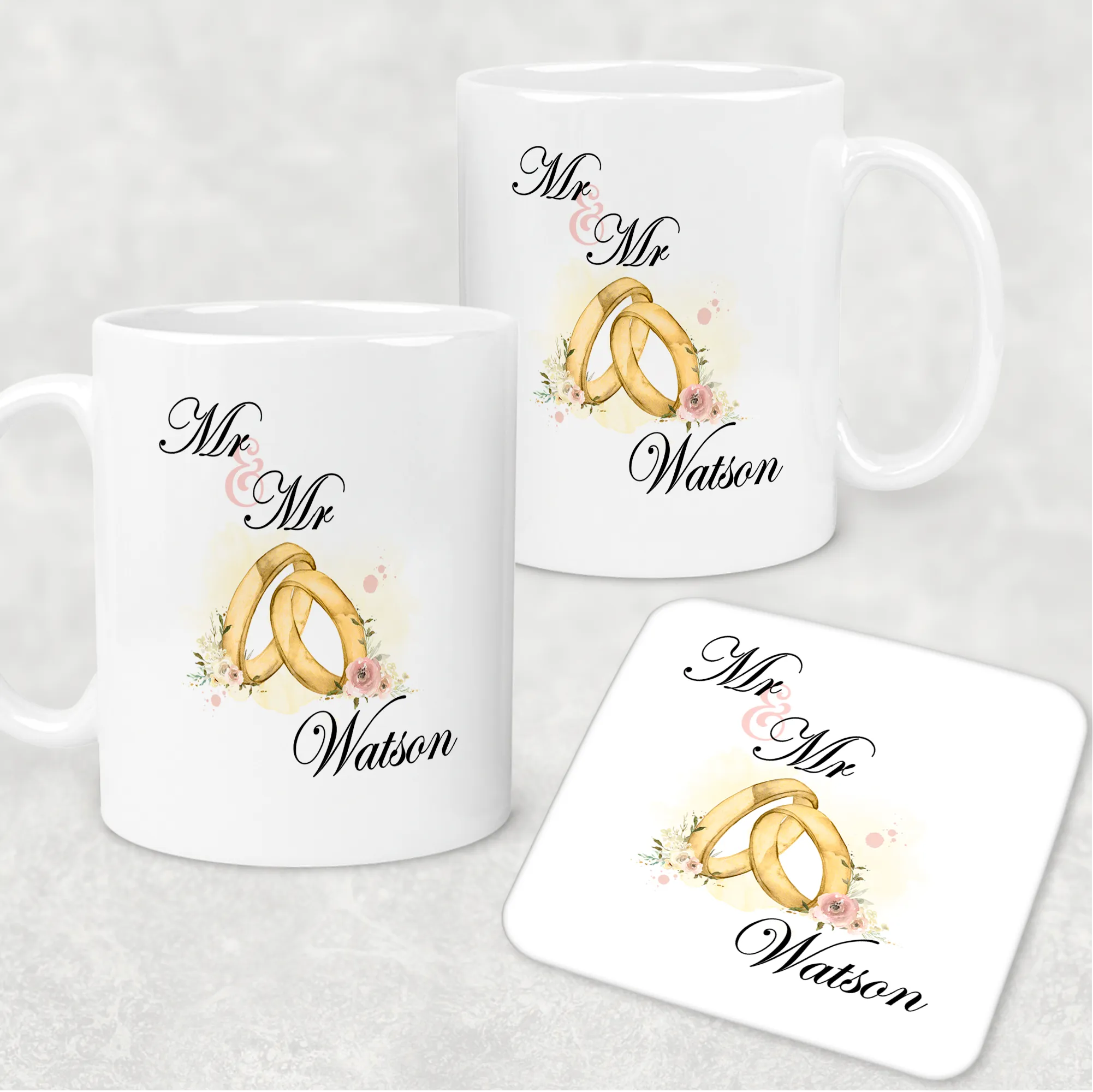 Wedding Rings Mr & Mrs Personalised Engagement Mug