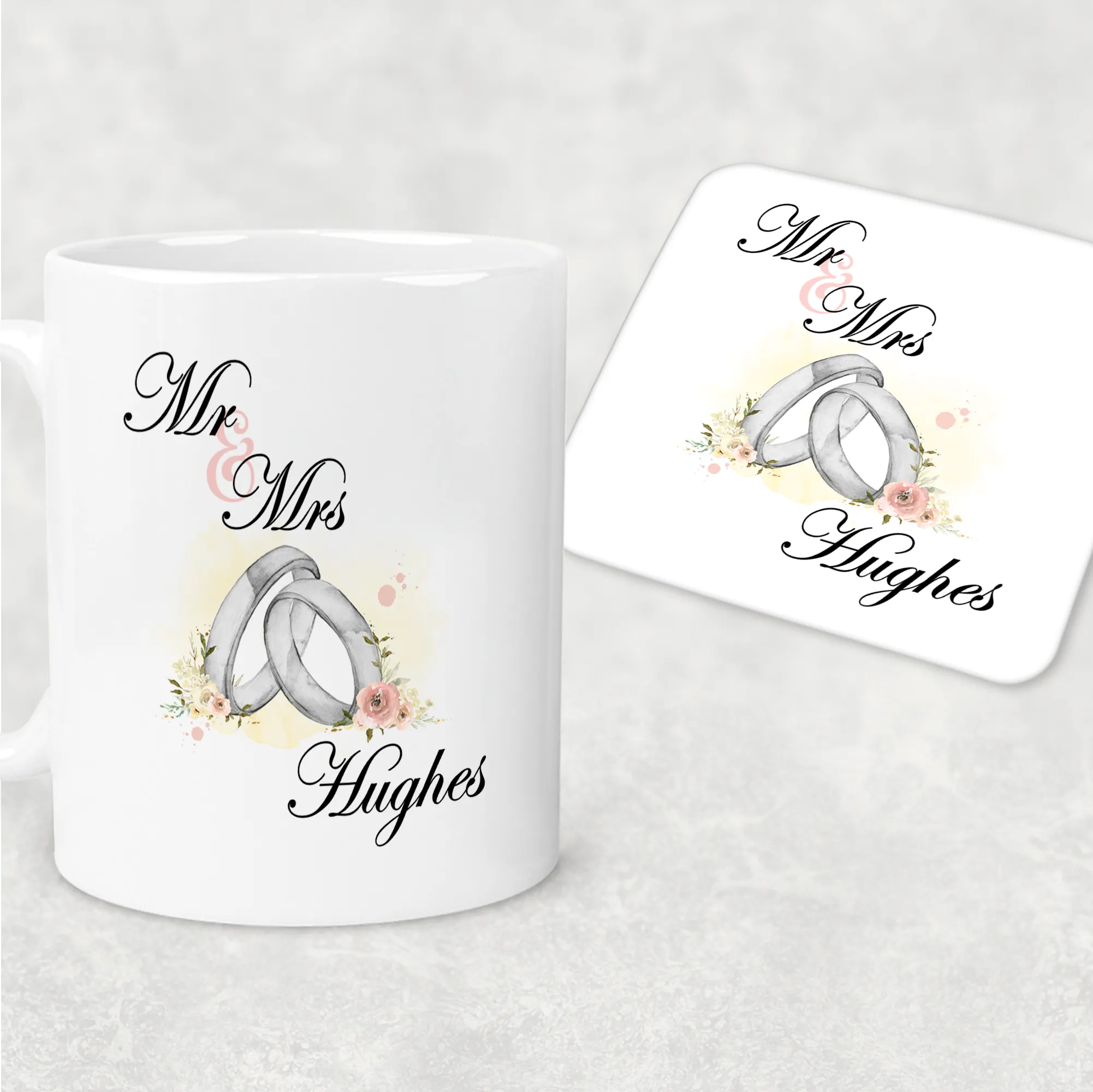 Wedding Rings Mr & Mrs Personalised Engagement Mug