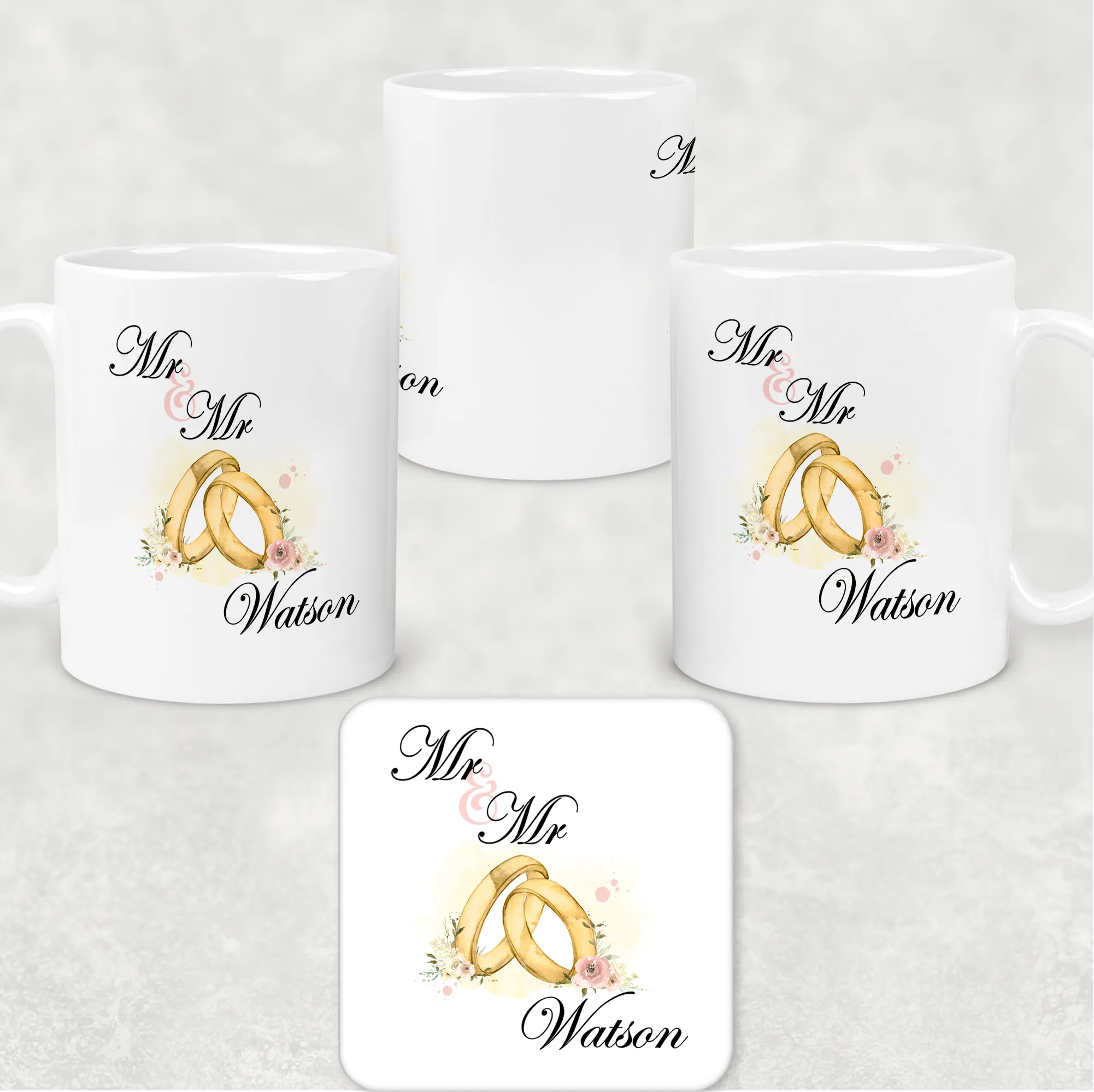 Wedding Rings Mr & Mrs Personalised Engagement Mug