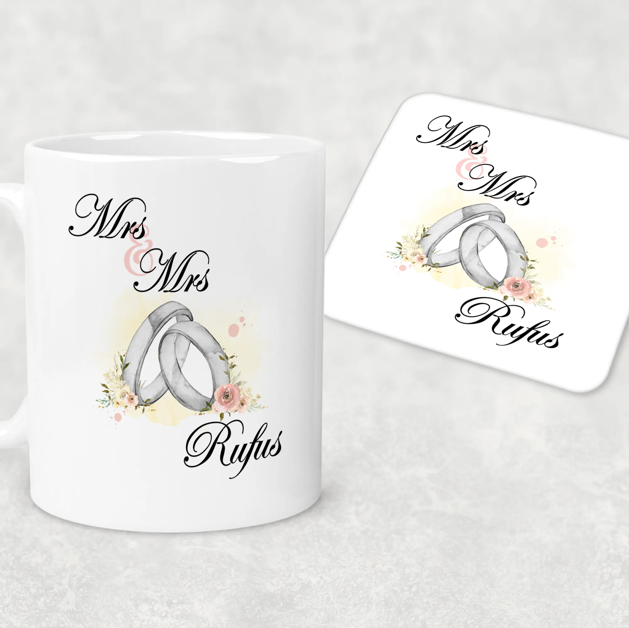 Wedding Rings Mr & Mrs Personalised Engagement Mug