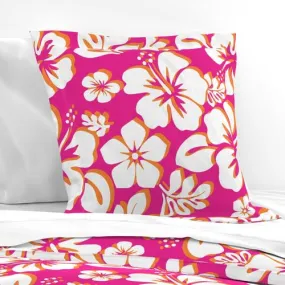 White, Orange and Hot Pink Hawaiian Hibiscus Flowers Euro Pillow Sham