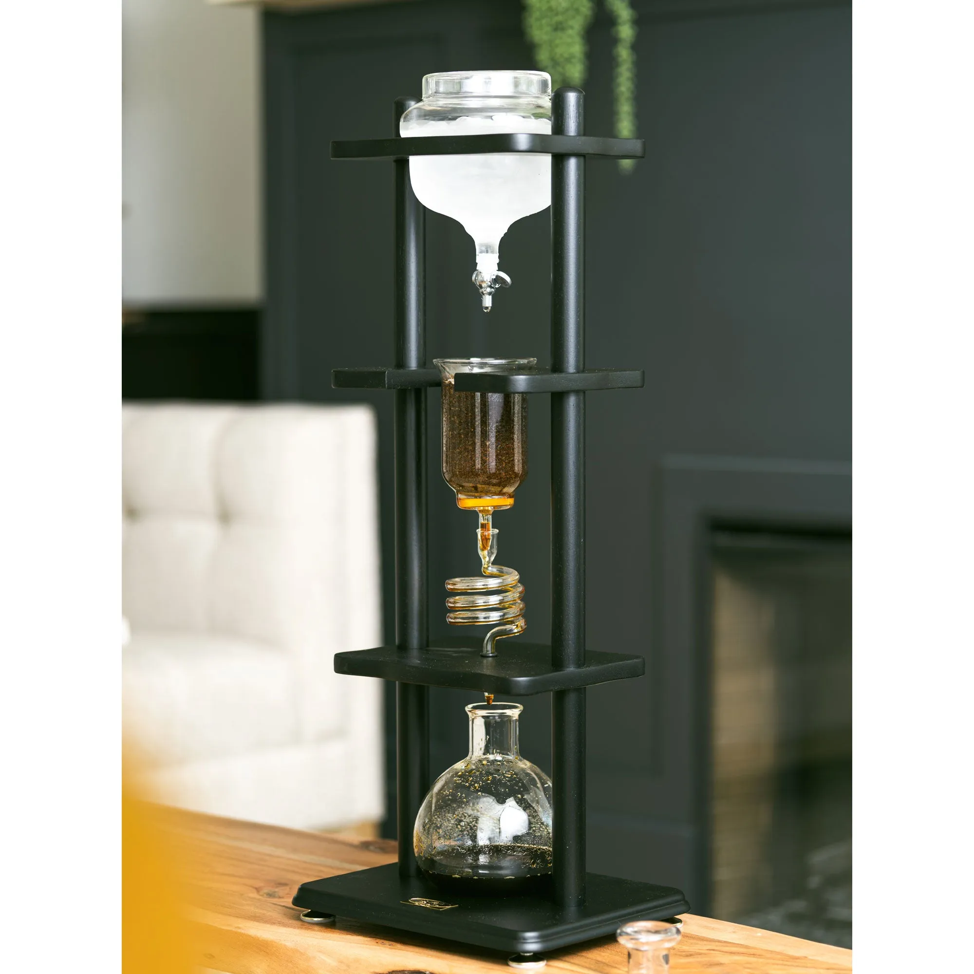 Yama 6-8 Cup Cold Brew Tower Straight Black Wood Frame (32oz)