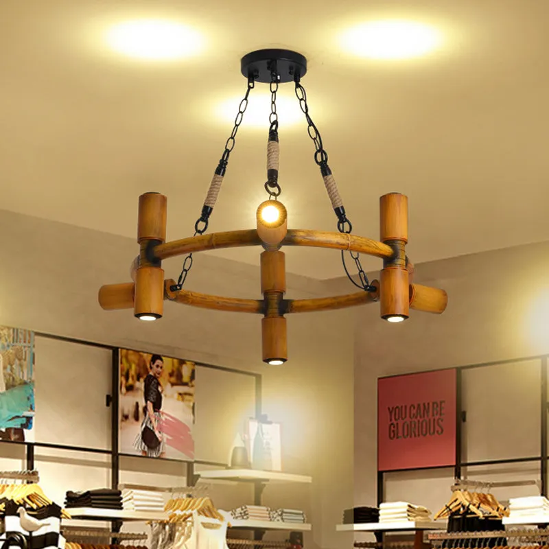 Yellow Farmhouse Chandelier: 9-Bulb Iron Pendant Ceiling Light with Jute Rope