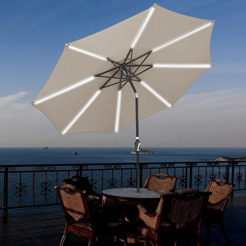 Yescom Solar Umbrella with Lights Tilting Outdoor Umbrella 9ft 8-Rib